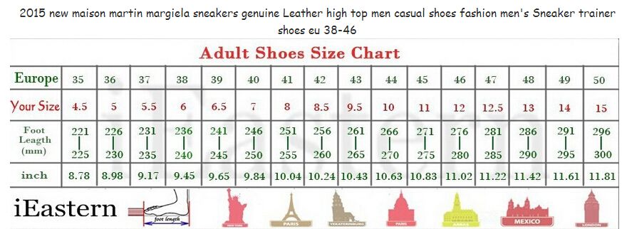 Maison Martin Margiela Shoe Size Chart