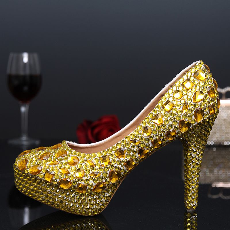 Compra Diamantes De Imitación Para Mujer, Fiesta De Graduación, Tacones  Altos, Color Dorado, Zapatos De Vestir Para Banquetes, Zapatos Para Eventos,  Zapatos De Novia De 10 Cm Barato | Entrega Rápida Y