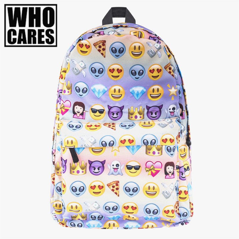 Emoji Print Canvas Backpack School Laptop Bag Teens Girls Boys mochilas Bookbag 