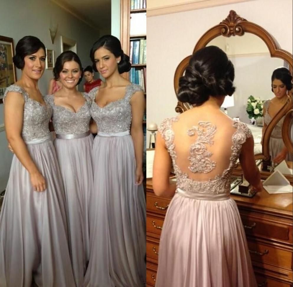peach and silver bridesmaid dresses