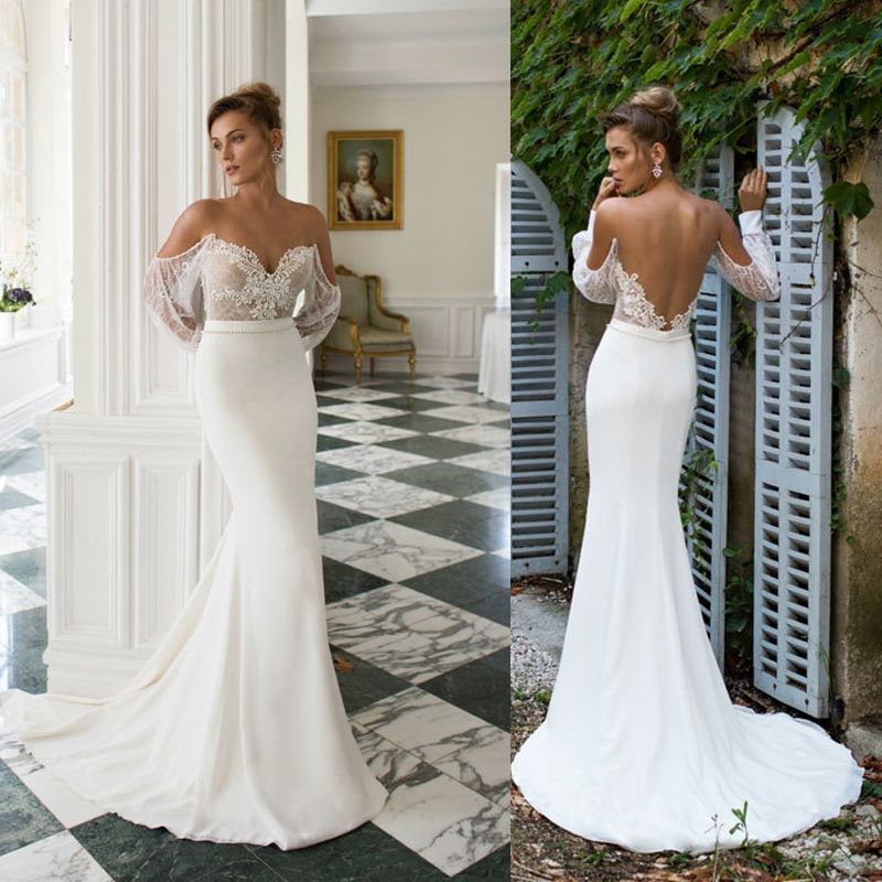 off the shoulder low back wedding dress