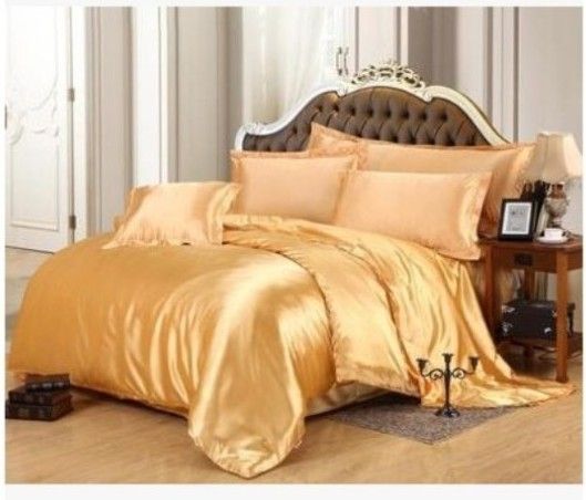 Gold Silk Bedding Set Satin California King Size Queen Full Twin