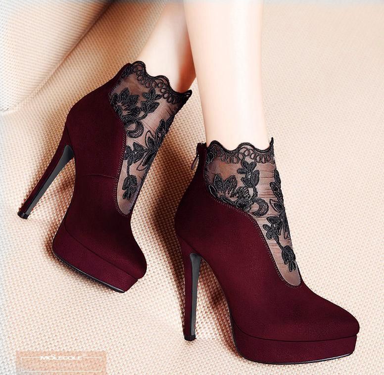 Fashion Women Lace Boots Autumn Sping Sexy High Heels Shoes Platform