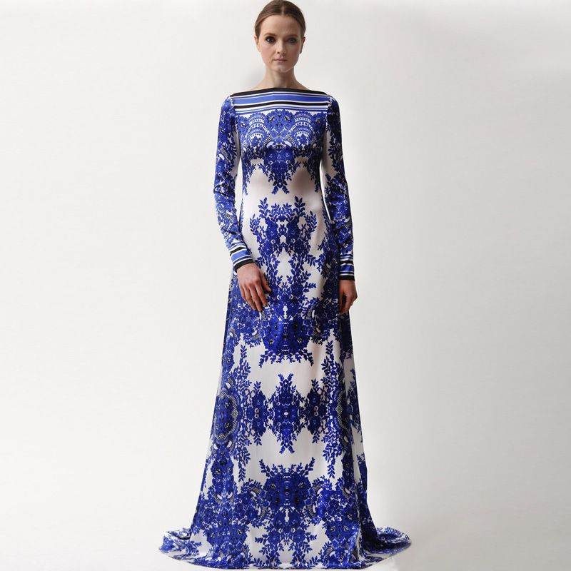 blue and white long dress