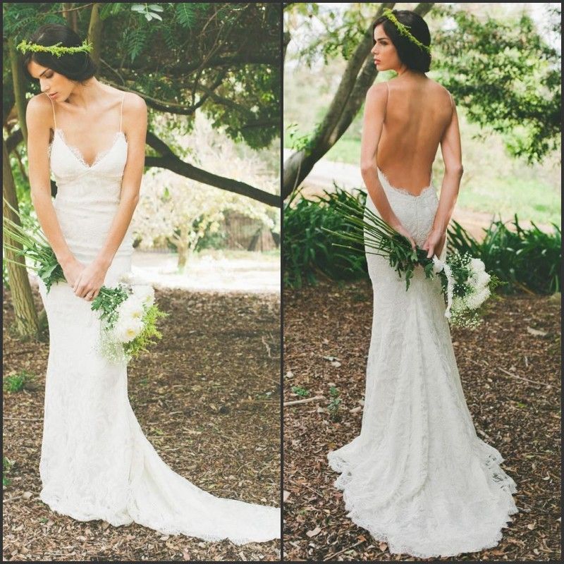 lace beach wedding dresses open back