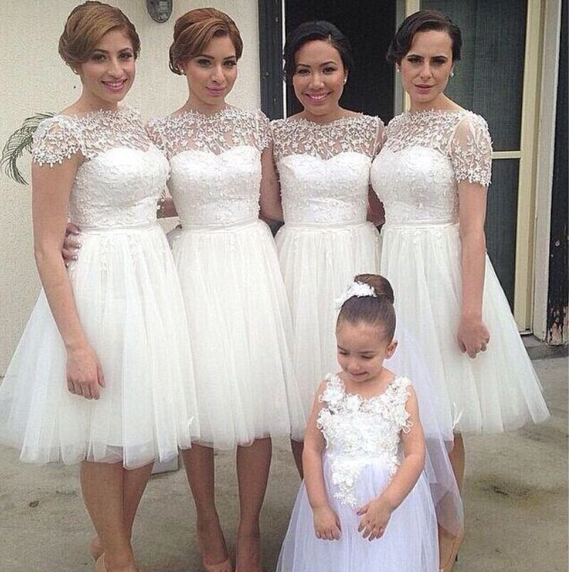 white bridesmaid dresses short