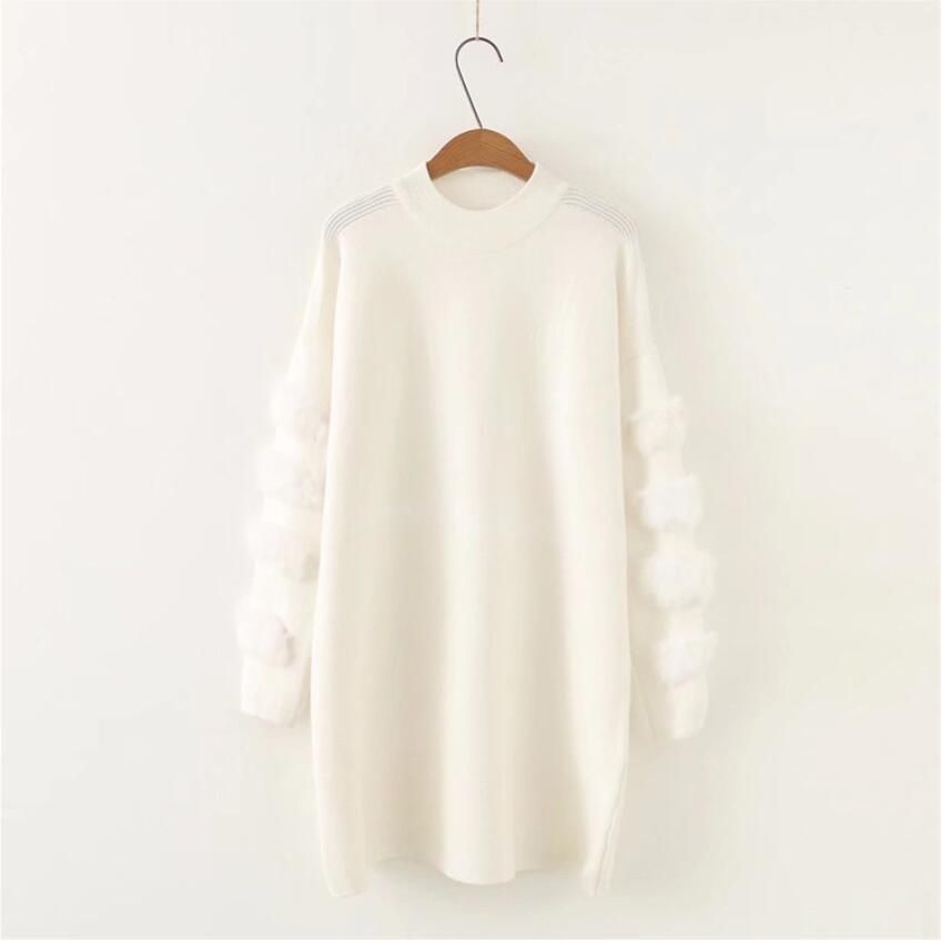 Real Fur Sleeve Long Sweater Women 