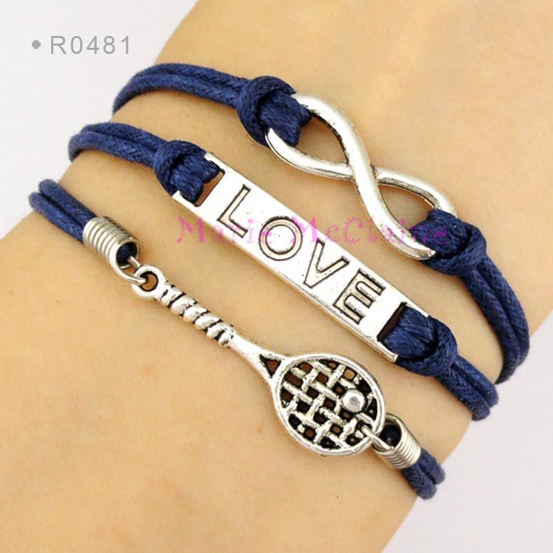 Infinity Love Tennis Racket Charms Bracelets Tennis Racquet Pendant
