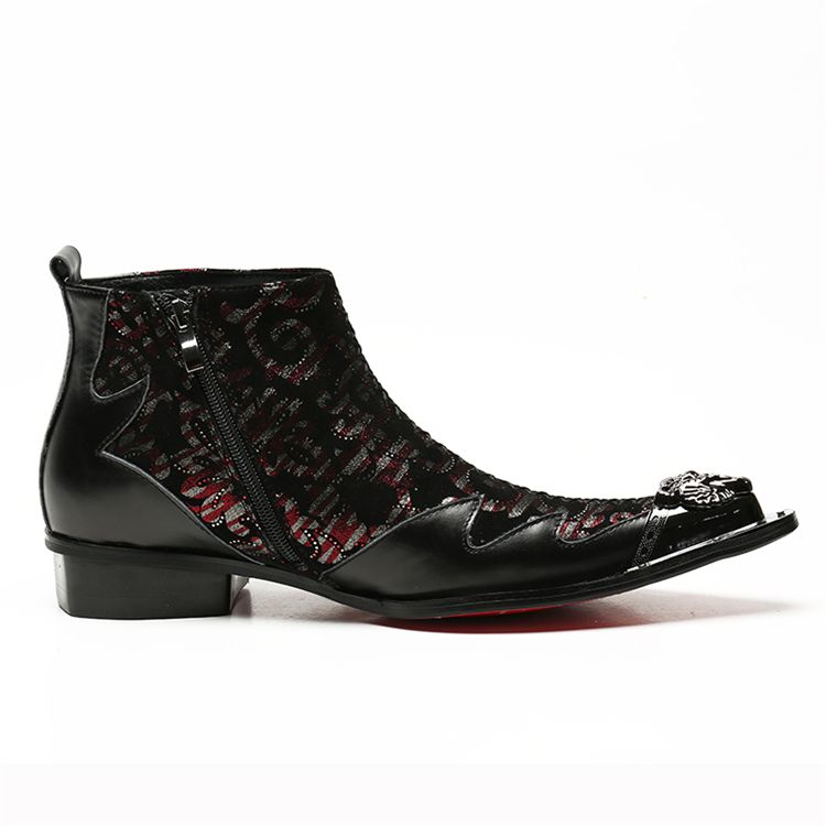 Acheter 2018 New Rock Et Chaussures Hommes Cool Pointues Bottes En Cuir Bout Cuir Toile Talons Personnalité Pour La Fête Des Hommes Et Piste, Grand Business Taille 45 46 De 119,72 €