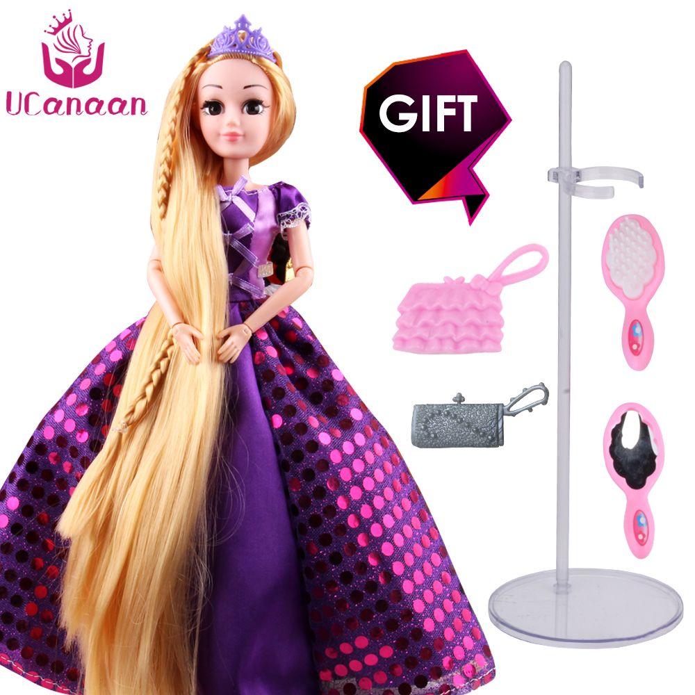 Ucanaan 30cm Princess Dolls Rapunzel Long Hair Fashion Toys Joint