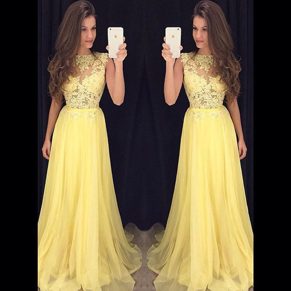 Fantástico vestido largo de amarillo elegante Elegante Envío rápido vestido de noche largo