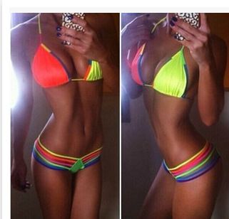 bright neon bikinis