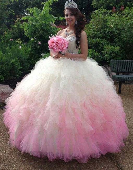 pink ombre quinceanera dress