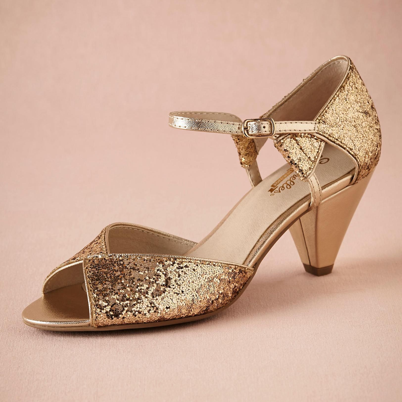 Gold Glitter Spark Wedding Shoe Handmade Pumps Leather Sole
