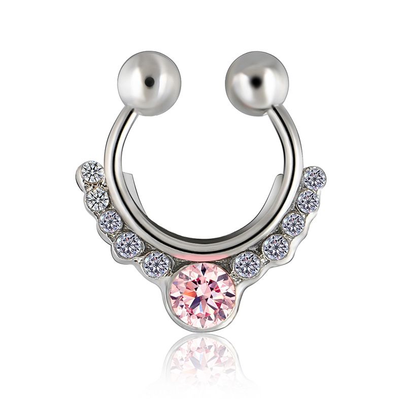 Crystal Silver Faux Septum Clicker Non-Piercing Hanger Clip On Nez Anneau