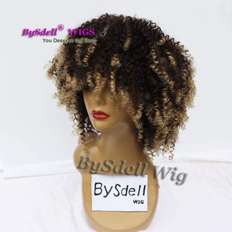 Sexy Lady Brown Blonde Ombre Color Kinky Curly Hair Wig Pretty