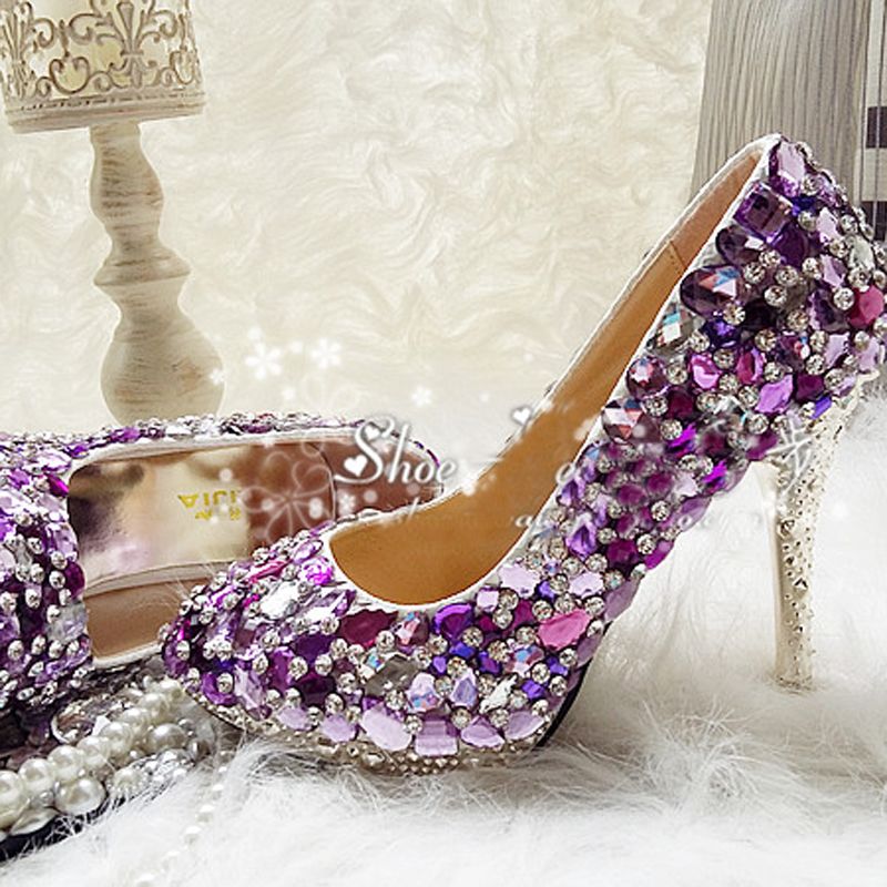 purple wedding shoes with rhinestones