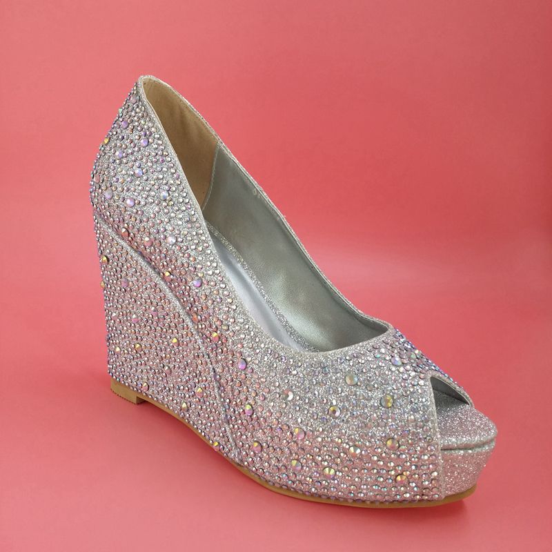 Silver Wedding Shoes Wedges Heel 