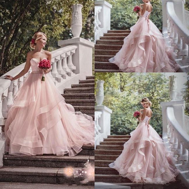 Discount 2018 Blush Pink Country Wedding Dresses A Line Strapless