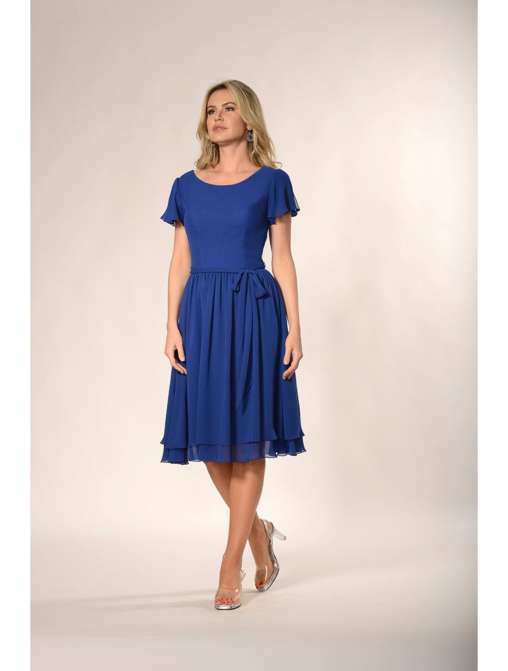 Royal Blue Short Modest Casual Bridesmaid Dresses Wiyh Flutter