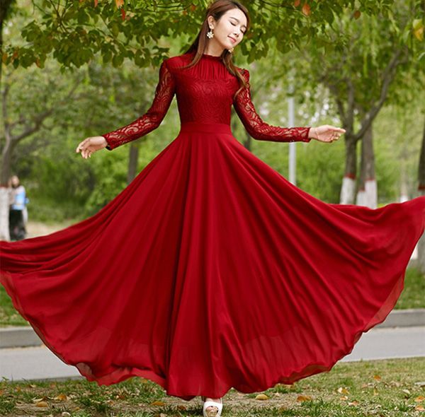 red chiffon maxi dress