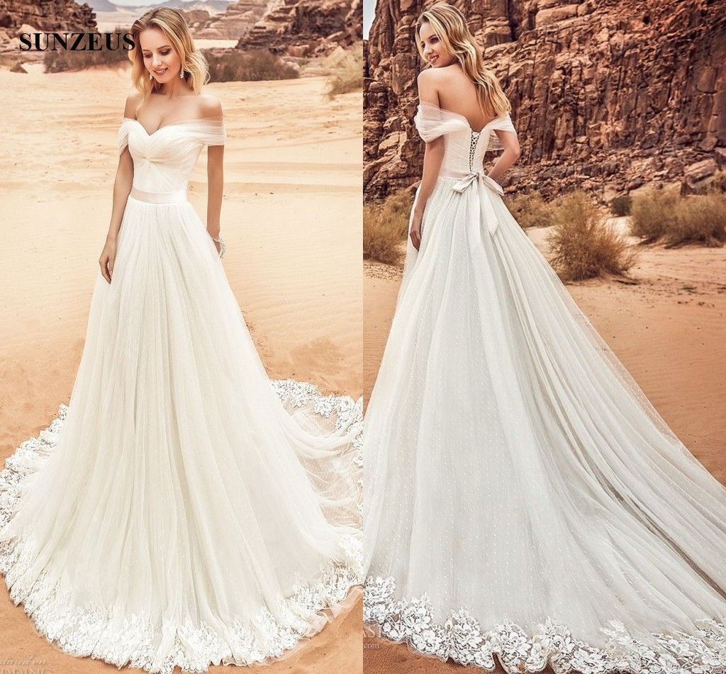 corset off the shoulder wedding dress
