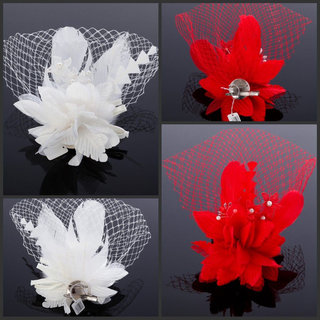 Custom Made Feathers And Bead Embellished Bridal Face Net Hair