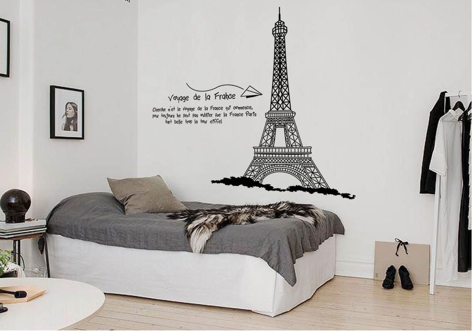 Eiffel Tower Wall Quote Decal Sticker Home Decoration Wallpaper Art Mural Decor Living Room Bedroom Painting Paper Sticker Walls Stickers White Tree
