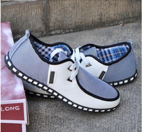 New British Style Mens Flats Fashion Striped Breathable Lace Up