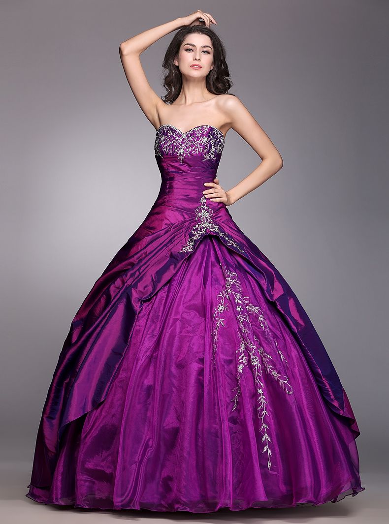 Purple Taffeta Prom Gowns 2015 Cheap In Stock Ball Gown