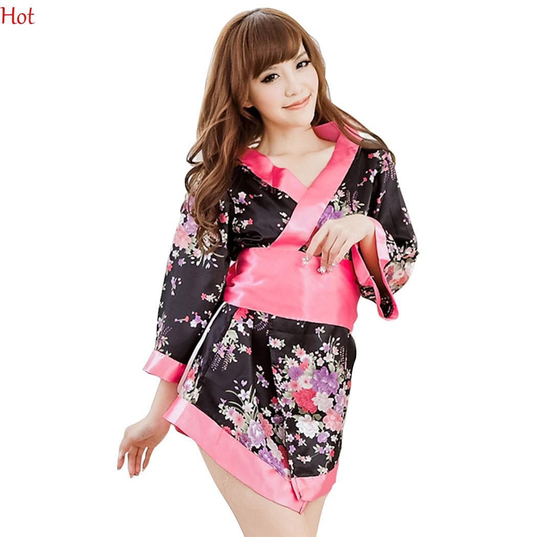 Lencería Sexy Japanese Cherry Blossom Kimono Bowknot Quality Impreso