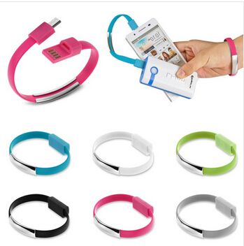 50pcs New Design Fast Charging 22cm Portable Noodle Usb Charger Cable Sync Data Bracelet Wrist Band Charger Cable Adaptor for Mobile Phone