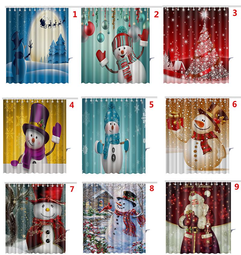 Discount Christmas Snowman Shower Curtains Santa Claus Christmas Tree