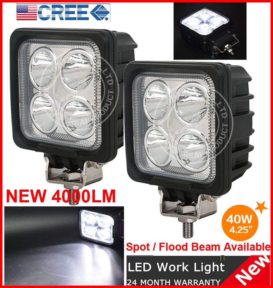 4.25 40W 4LED*10W CREE LED Driving Work Light Square Offroad SUV ATV