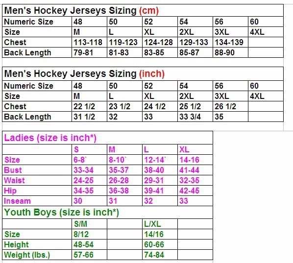 Youth Jersey Size Chart Nhl