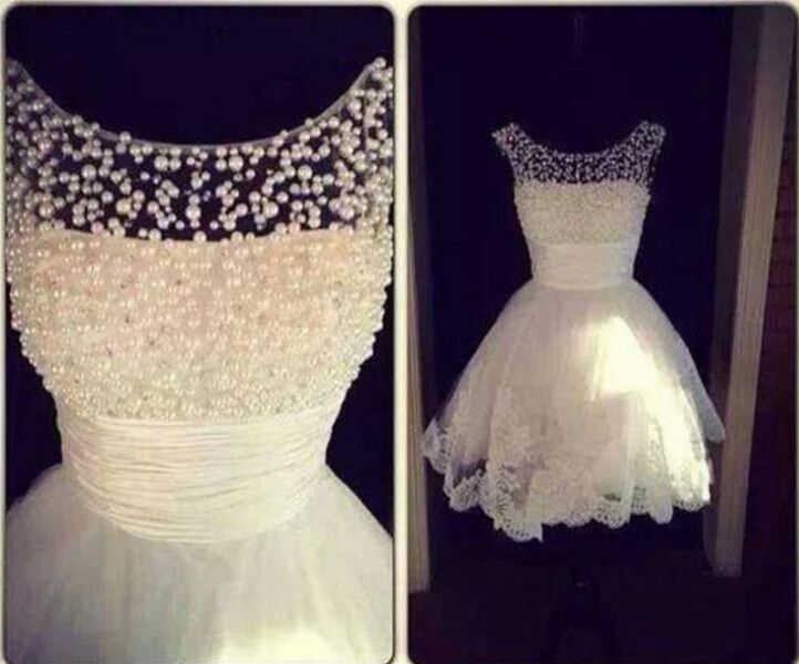 Chicas bonitas Sheer Cuello redondo Vestidos de dama de honor blancos Una línea Vestido de gala Chicas bonitas Sheer Cuello redondo Vestidos de dama de honor blancos Una línea Vestido de gala
