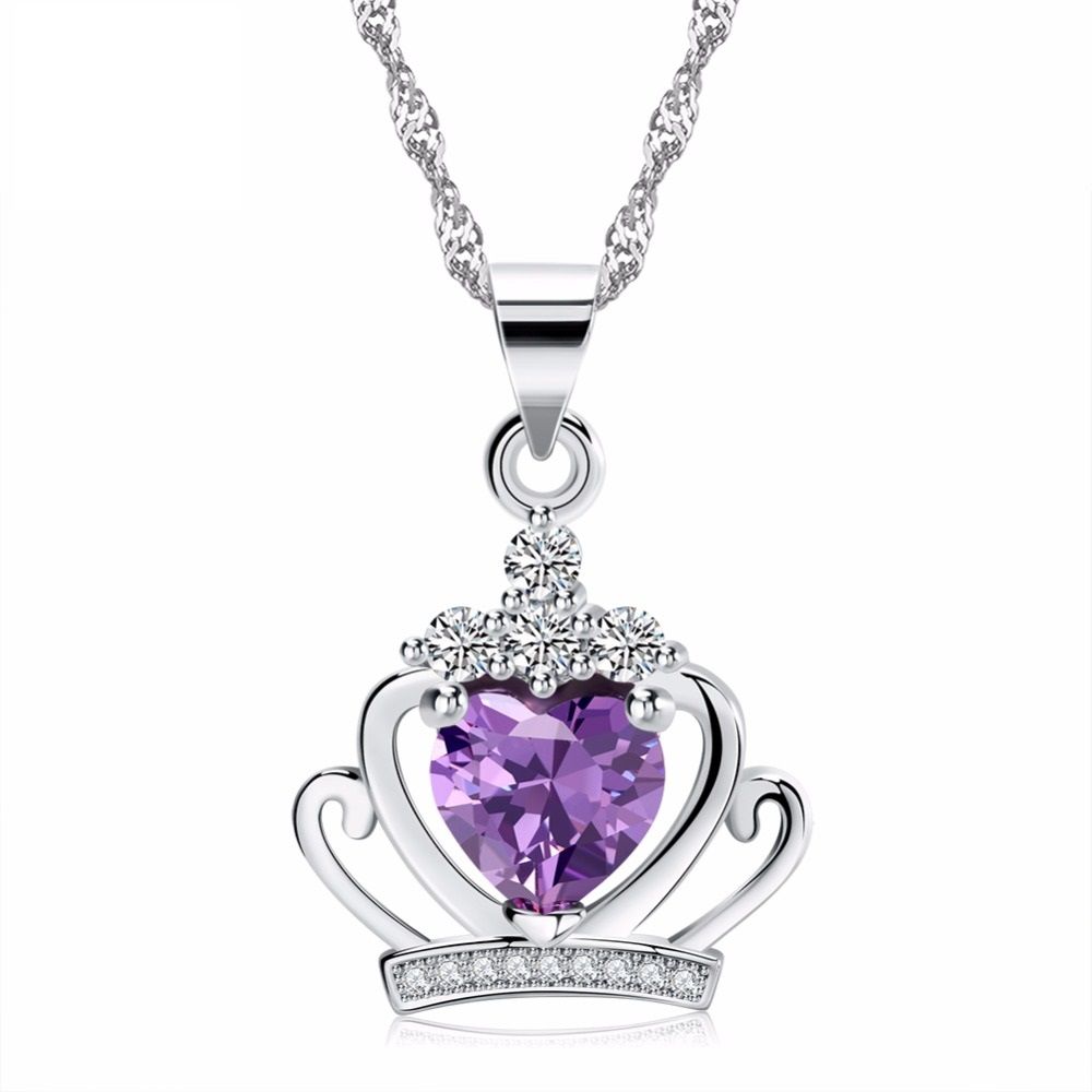 925 Sterling Silver Princess Crown with Purple Crystals Charm Charms