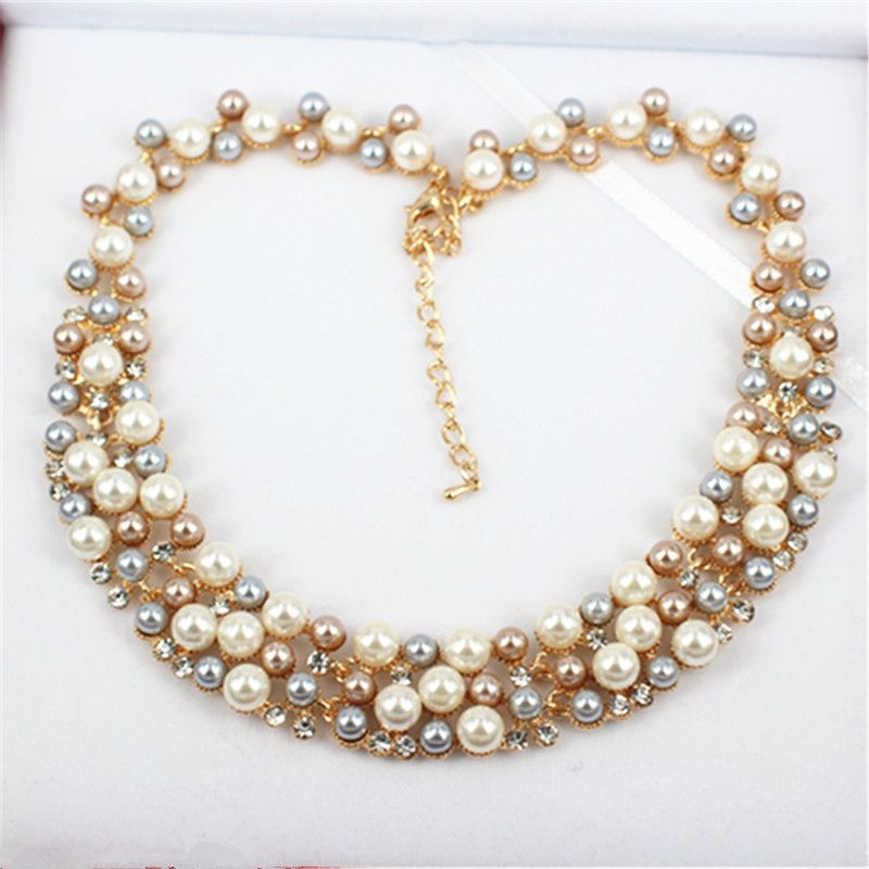 2016 New Fashion Imitation Pearl 18K Dubai Gold Necklace Beads Jewelry