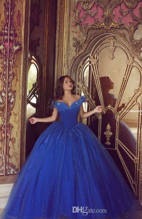 Compra 2019 Cinderella Quinceañera Vestidos Azul Fuera Del Bola Del Hombro  Vestido Hinchado Tul Vestido De Baile De Baile Con Cordones Dulce 16 Vestido  Formal Dijo Mhamad Barato | Entrega Rápida Y