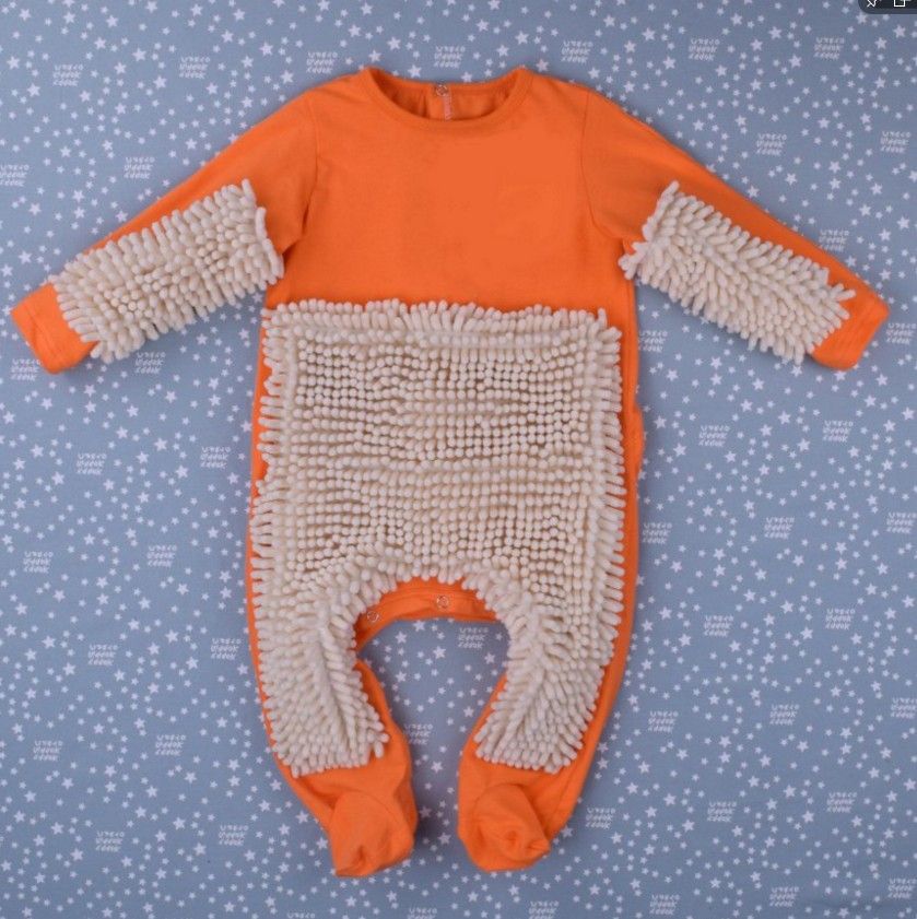 Baby Mop Romper Outfit Unisex Boys Girls Polishes Floors Cleaning Swob Jumpsuit