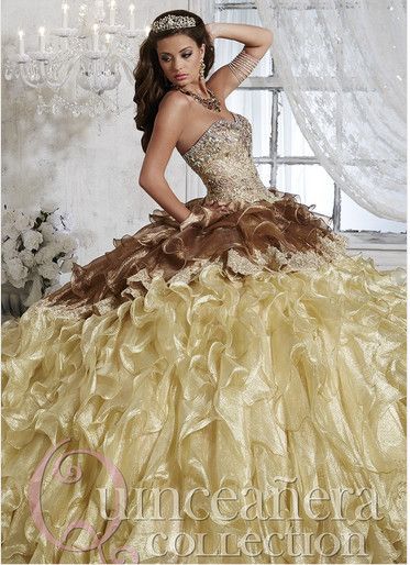 Brown and Gold Ball Gown Sweet 16 dress 2015 Quinceanera Dresses with  Crystal beads Vestidos de 15 anos Bridal gown B022