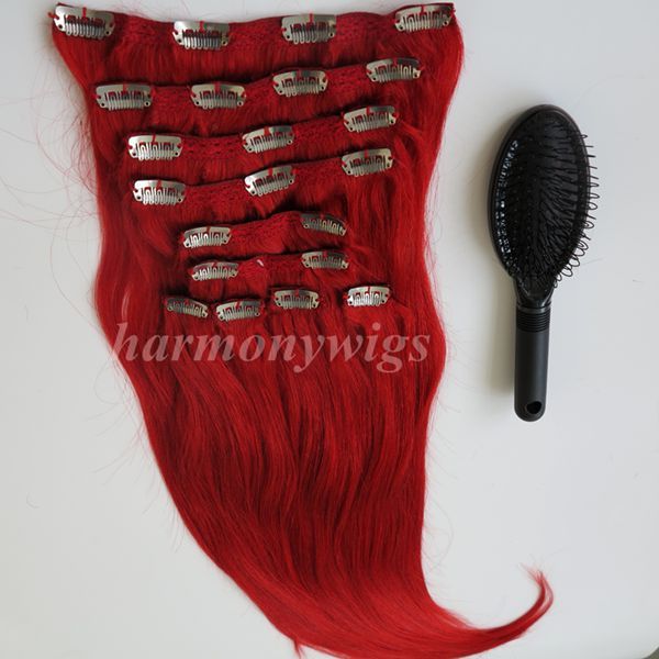 160g Clip In On Hair Extension Red Color Brazilian Indian Remy