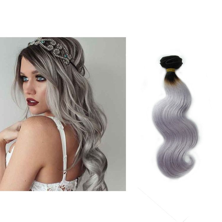Brazilian Body Wave Grey Hair Weave Silver Grey Ombre Hair