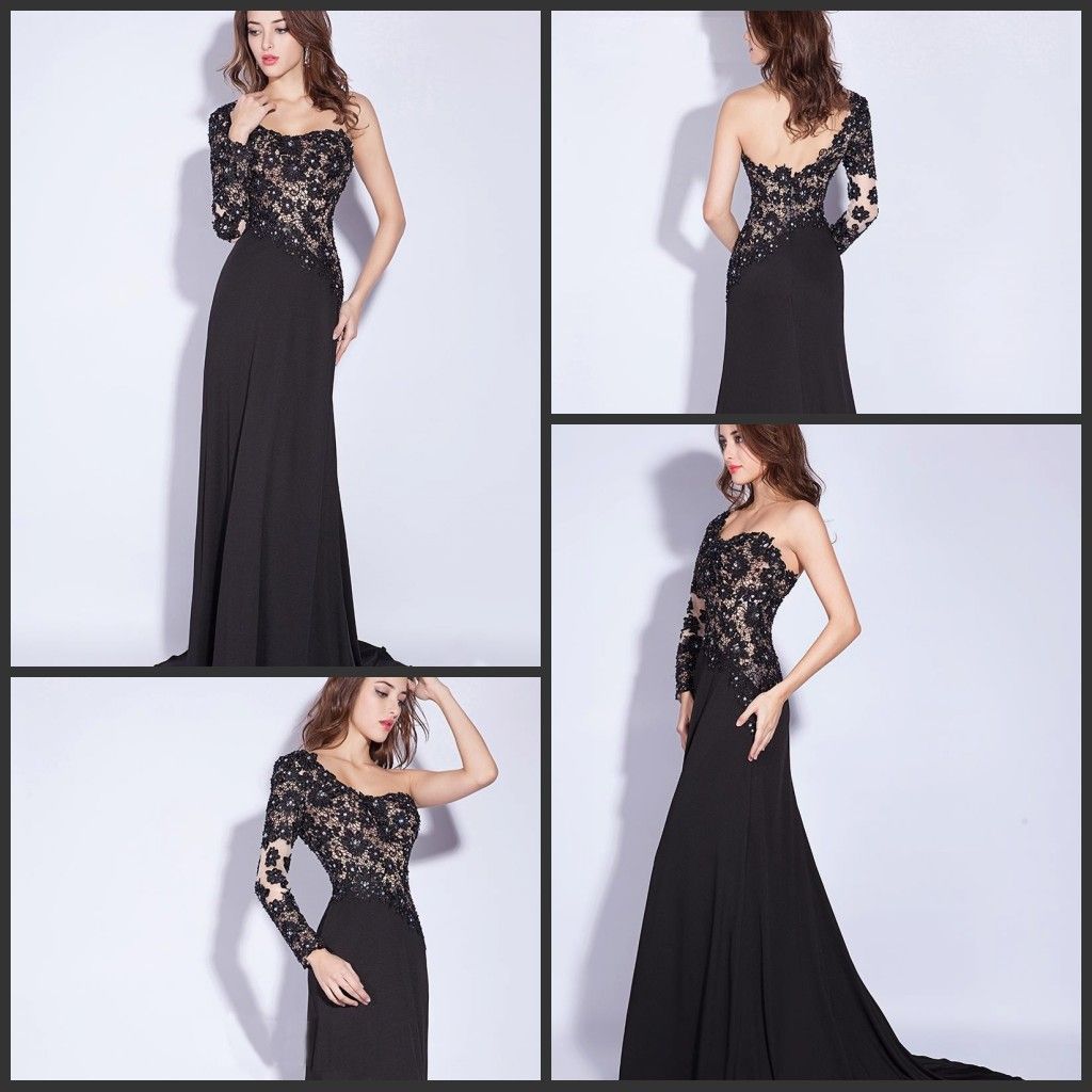 Compra 2015 Venta Caliente Vestido Negro Vestidos De Noche Sola Manga Larga  Vaina Tribunal Tren Vestidos De Fiesta De Gasa Vestido Formal Barato |  Entrega Rápida Y Calidad | Es.Dhgate