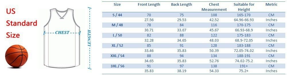 Youth Basketball Uniform Size Chart