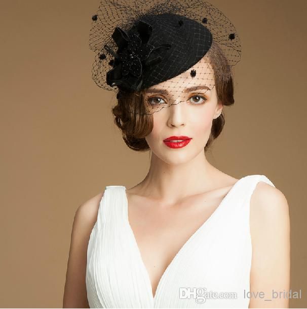 Black Pillbox Fascinator Hats Wool Cocktail Hats Fascinators Wedding