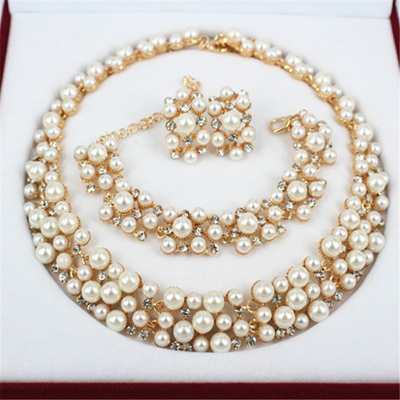 2016 New Fashion Imitation Pearl 18K Dubai Gold Necklace Beads Jewelry