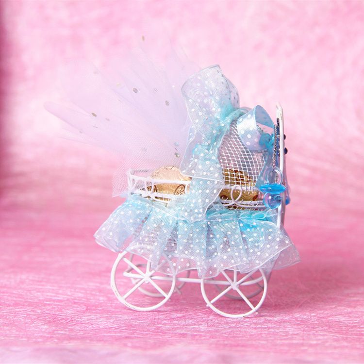 New Baby Shower Candy Boxes Metal Pram Baby Carriage Shaped Box