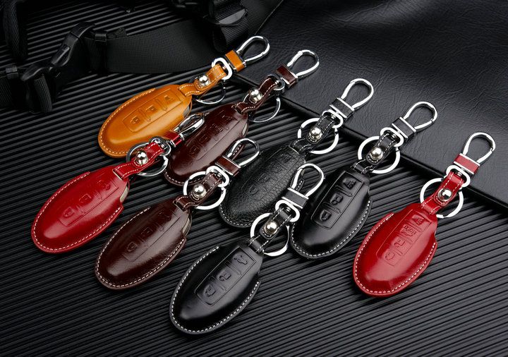 Fit Cowhide Infiniti Key Fob Holder For Nissan Leather Car Key Case Cover Bag 