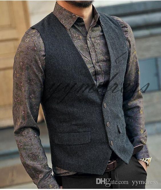 Dark Gray Groom Vests 2019 Wool Herringbone Tweed Vests Custom Made ...